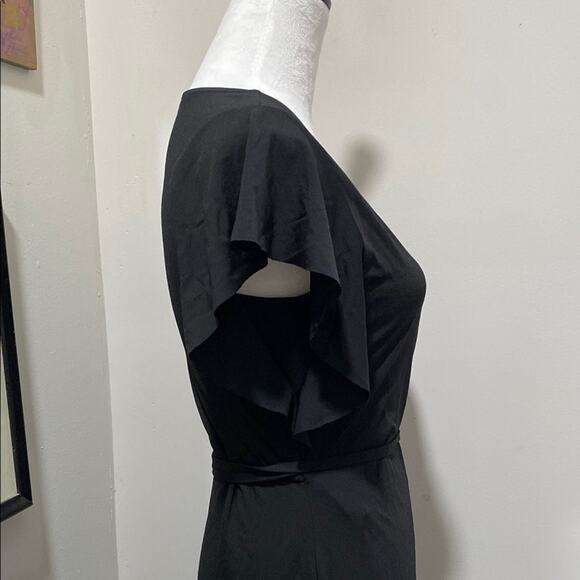 Banana Republic Black Wrap Dress Size Small Petite Asymmetrical Hem Ruffle Tiers - Picture 8 of 9